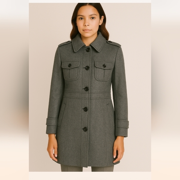 Women's Coat Kenneth Cole Wool Gray Coat Mid Knee Length Size 10 New $370 - Picture 1 of 16